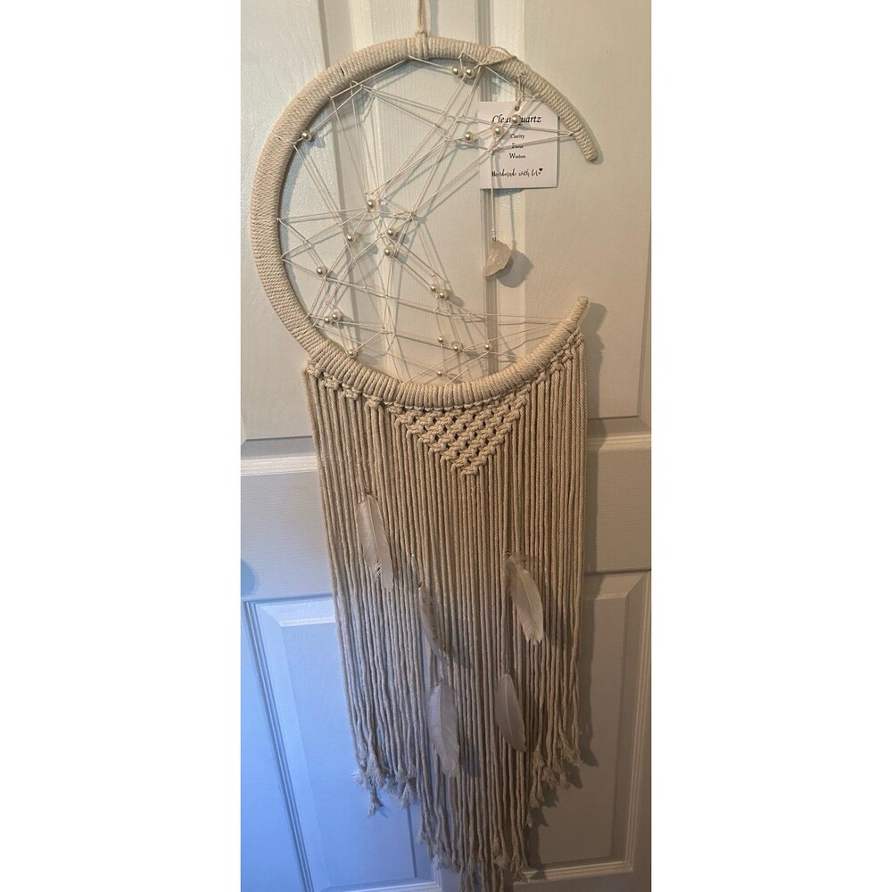 Brand New Macrame Moon Dream Catcher with Clear Quartz